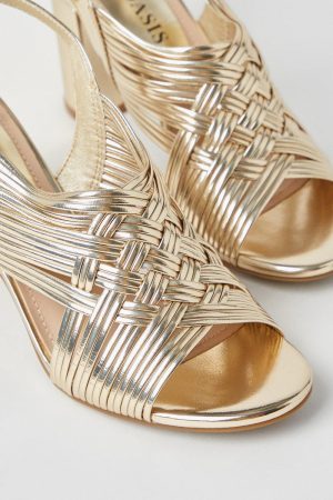 Mercury Multi Woven Strap Sling Block High Block Heel Sandals