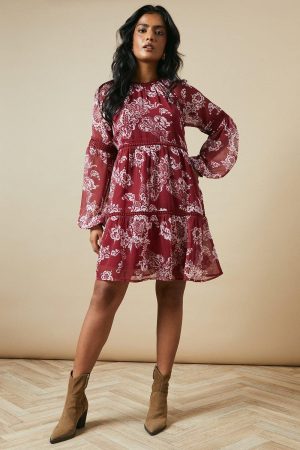 Trim Insert Chiffon Mini Dress