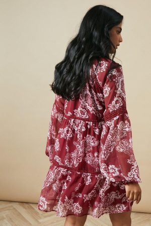 Trim Insert Chiffon Mini Dress