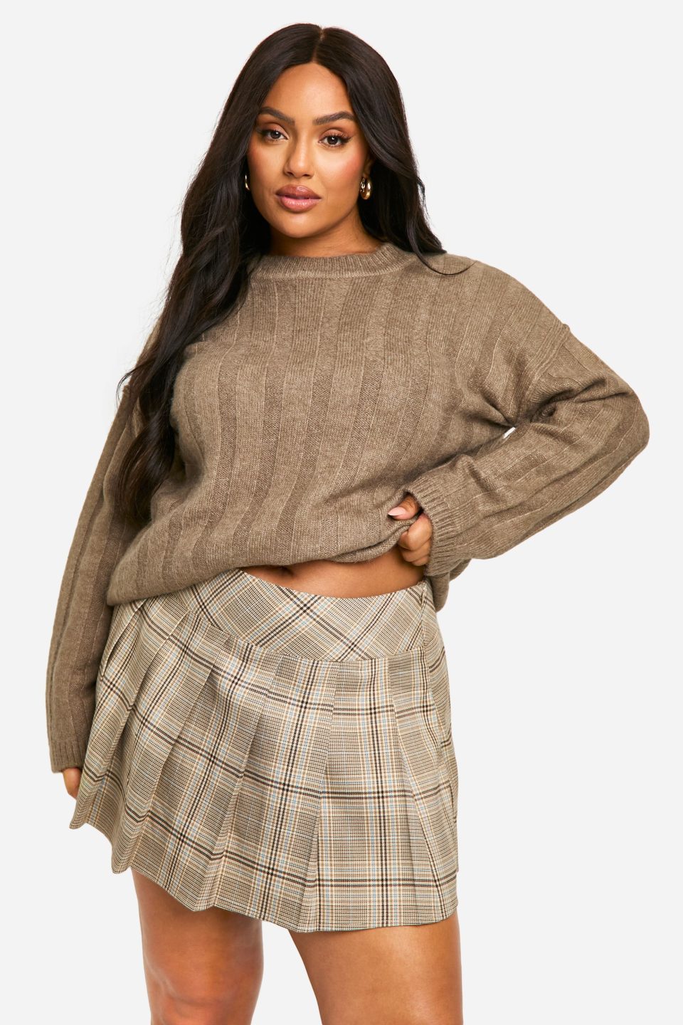 Plus Tonal Check Pleated Skort