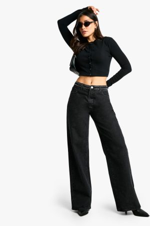 Tall Micro Stud Detail Wide Leg Jean