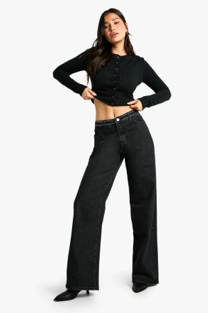 Tall Micro Stud Detail Wide Leg Jean