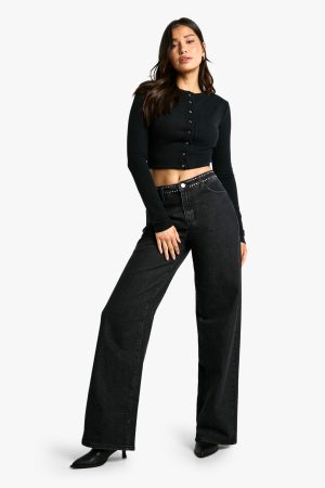 Tall Micro Stud Detail Wide Leg Jean