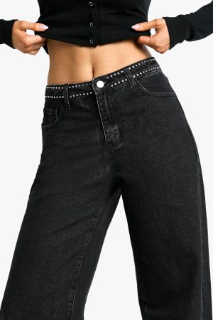 Tall Micro Stud Detail Wide Leg Jean