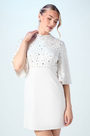 Encrusted Gem Detail Batwing Bridal Mini