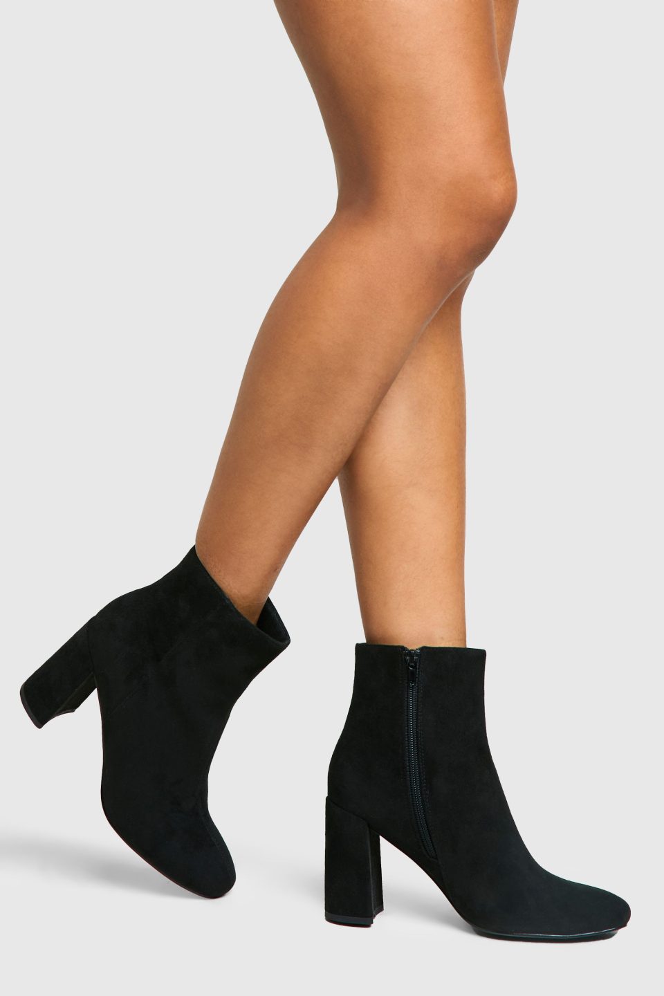 Faux Suede Block Heeled Ankle Boot