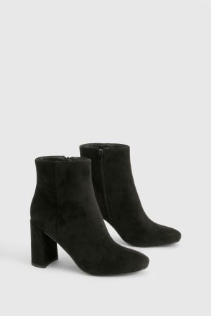 Faux Suede Block Heeled Ankle Boot