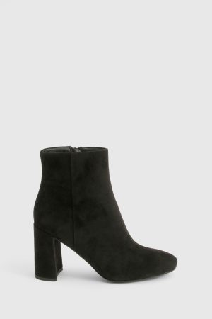Faux Suede Block Heeled Ankle Boot