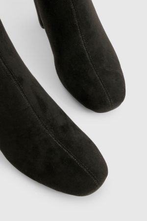 Faux Suede Block Heeled Ankle Boot
