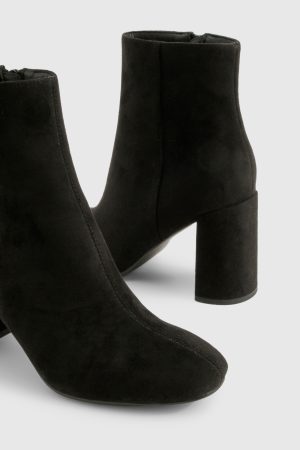 Faux Suede Block Heeled Ankle Boot