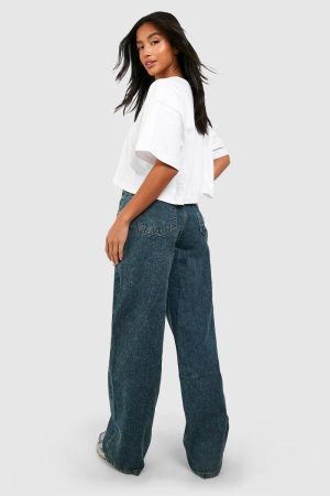 Petite 28 Inch Basics High Waisted Super Wide Leg Jeans