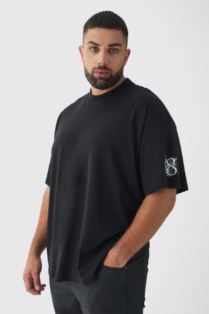 Plus Oversized Extended Neck Homme Print T-Shirt