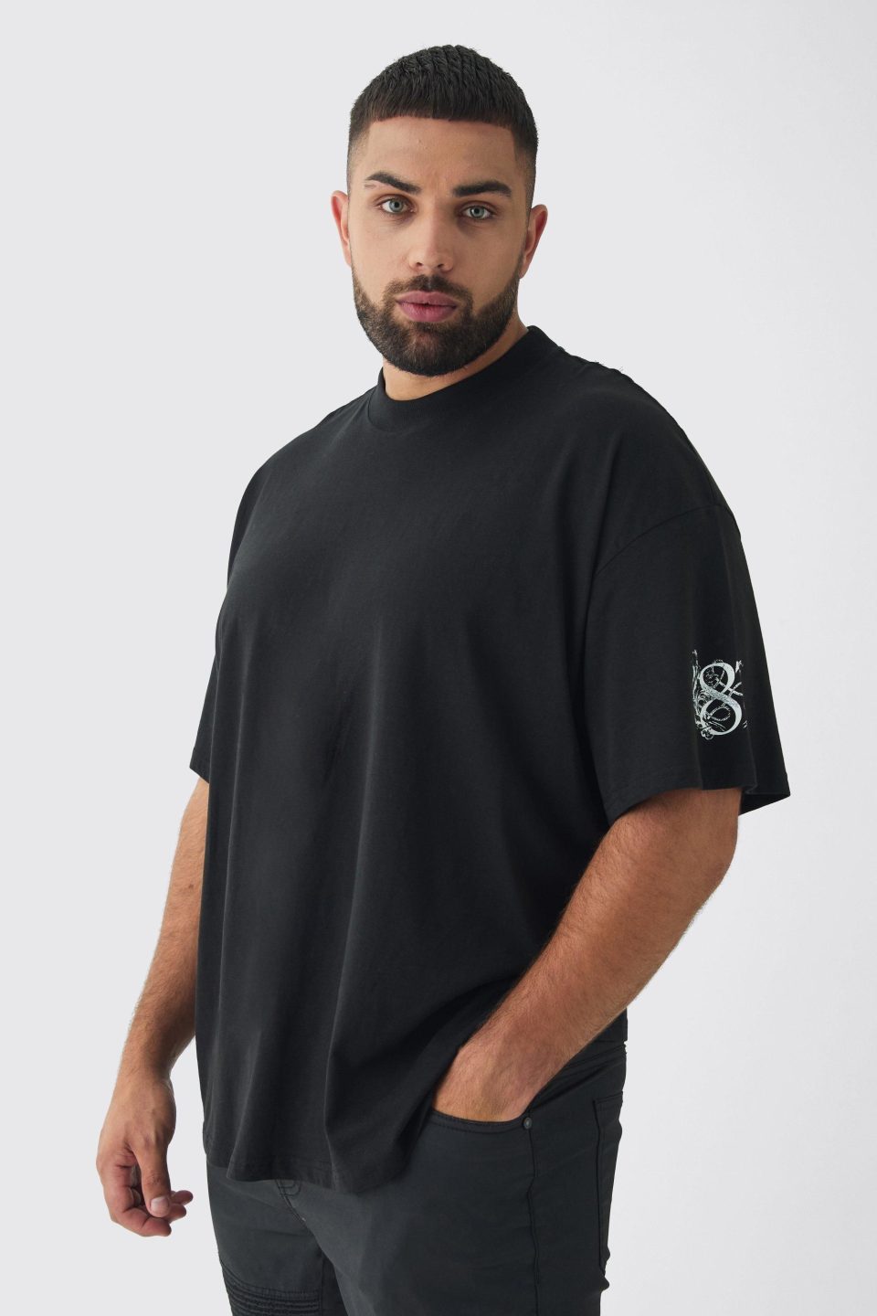 Plus Oversized Extended Neck Homme Print T-Shirt