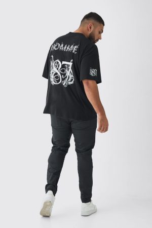 Plus Oversized Extended Neck Homme Print T-Shirt