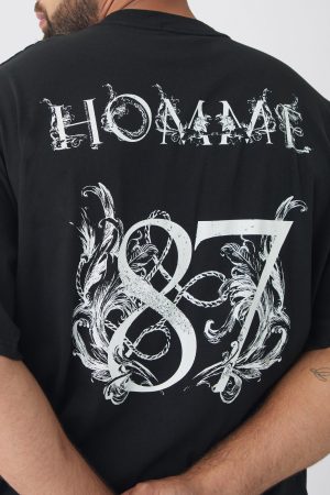Plus Oversized Extended Neck Homme Print T-Shirt