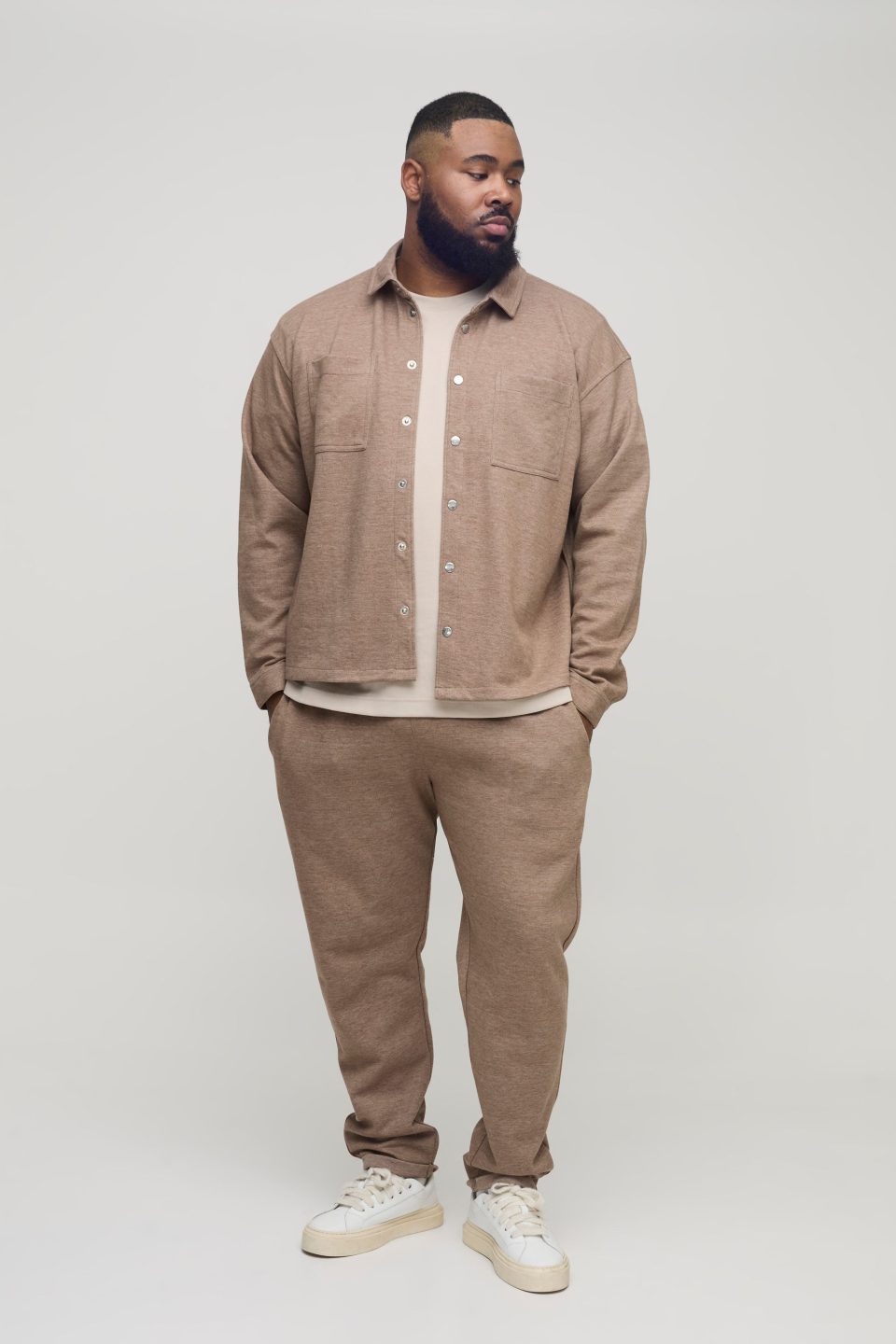 Plus Textured Over Shirt & Tapered Trouser Set