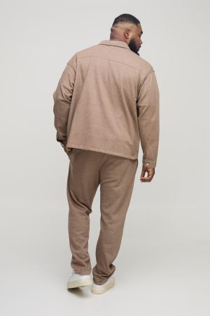 Plus Textured Over Shirt & Tapered Trouser Set