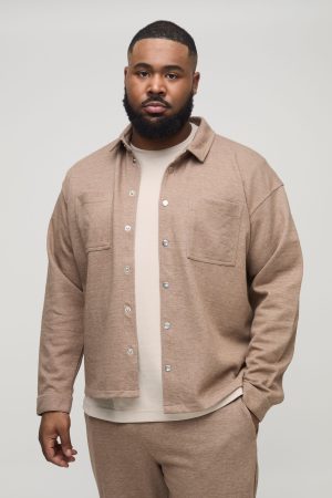 Plus Textured Over Shirt & Tapered Trouser Set