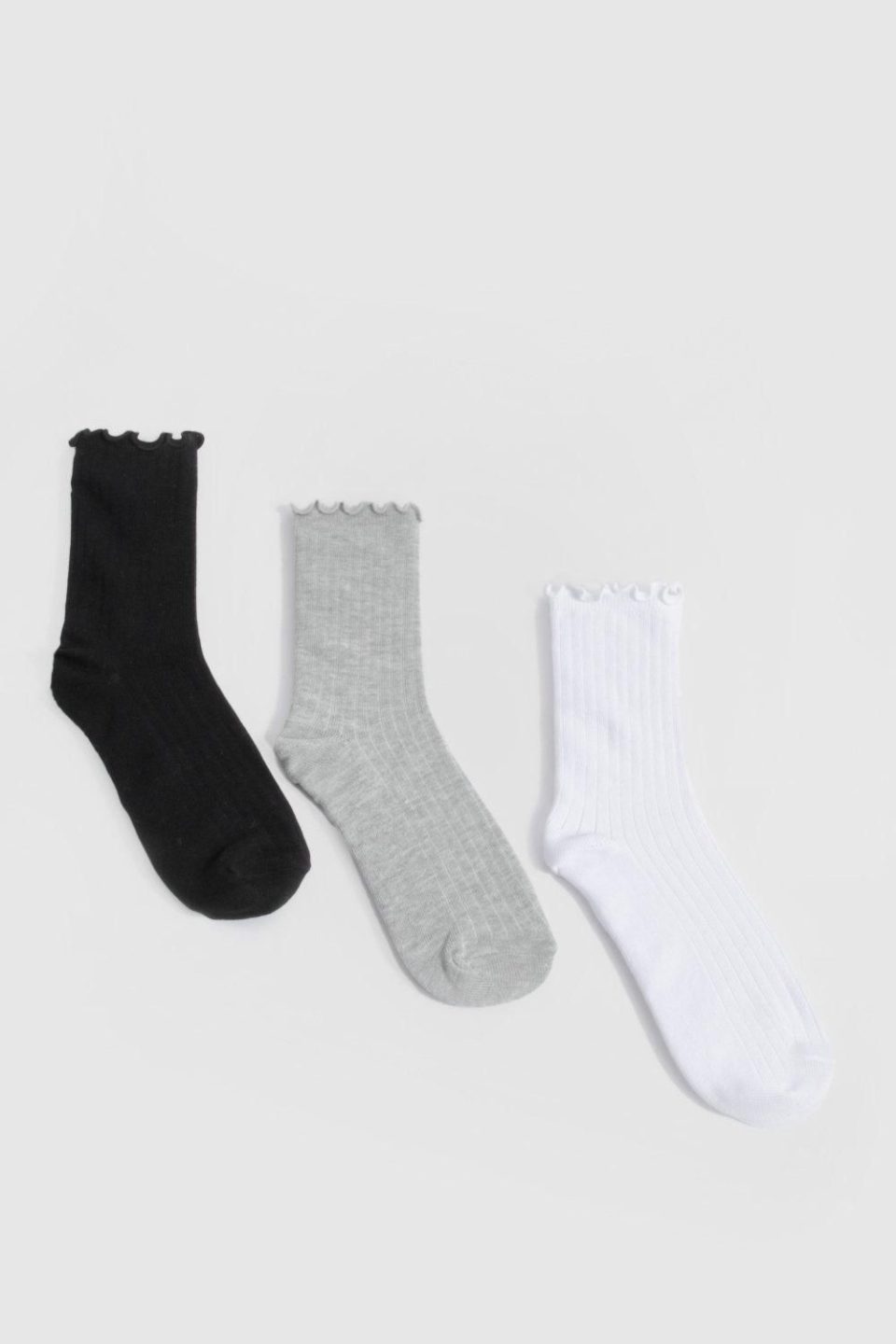3 Pack Ribbed Frilled Trim Crew Socks