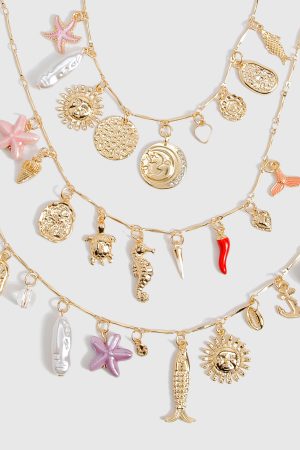 Statement 3 Pack Layered Charm Necklace