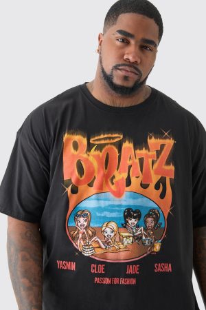 Plus Bratz Flame Print Loose Fit License T-shirt In Black