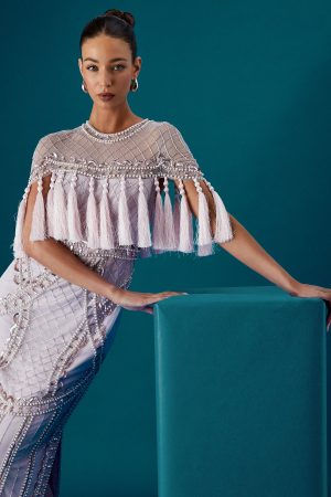 Tassel Cape Sequin Maxi Dress