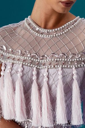Tassel Cape Sequin Maxi Dress