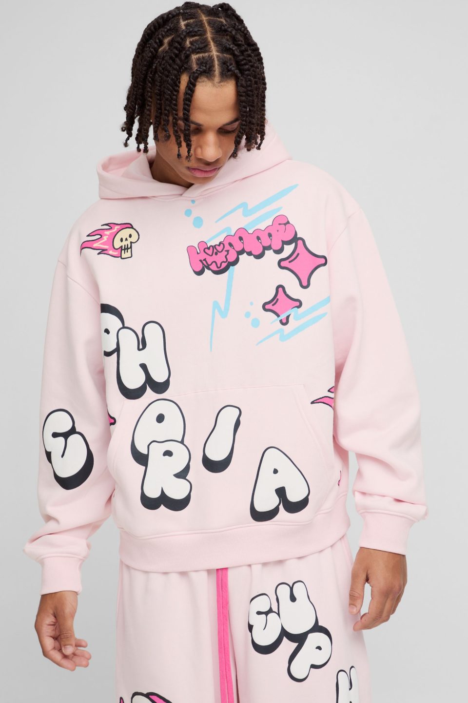 Oversized Boxy Doodle Graphic Puff Print Hoodie
