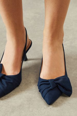 Vitalia Bow Detail Slingback Pointed Medium Heel Court Shoes
