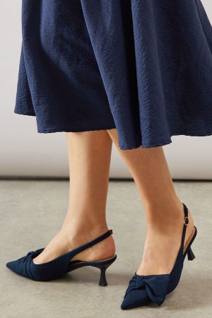 Vitalia Bow Detail Slingback Pointed Medium Heel Court Shoes