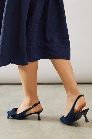 Vitalia Bow Detail Slingback Pointed Medium Heel Court Shoes