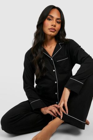 Maternity Jersey Piping Button Trouser Pyjama Set