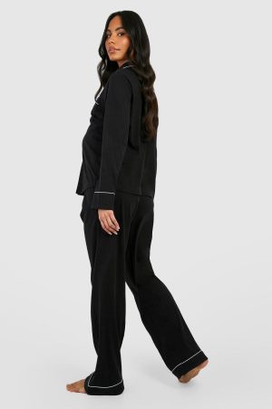 Maternity Jersey Piping Button Trouser Pyjama Set