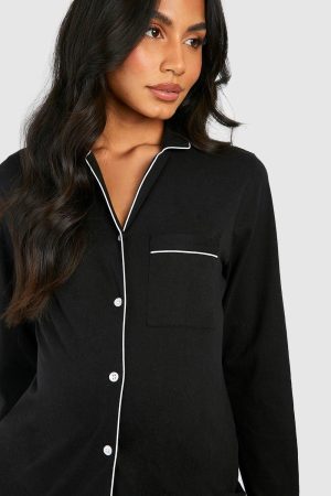 Maternity Jersey Piping Button Trouser Pyjama Set