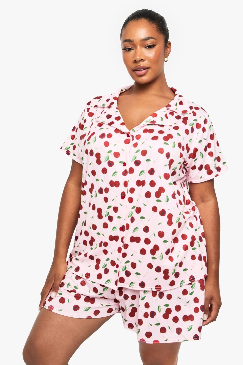 Plus Cherry Print Short Sleeve & Short PJ Set