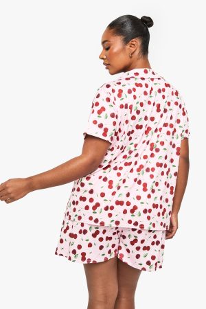 Plus Cherry Print Short Sleeve & Short PJ Set