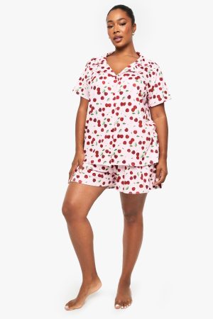 Plus Cherry Print Short Sleeve & Short PJ Set