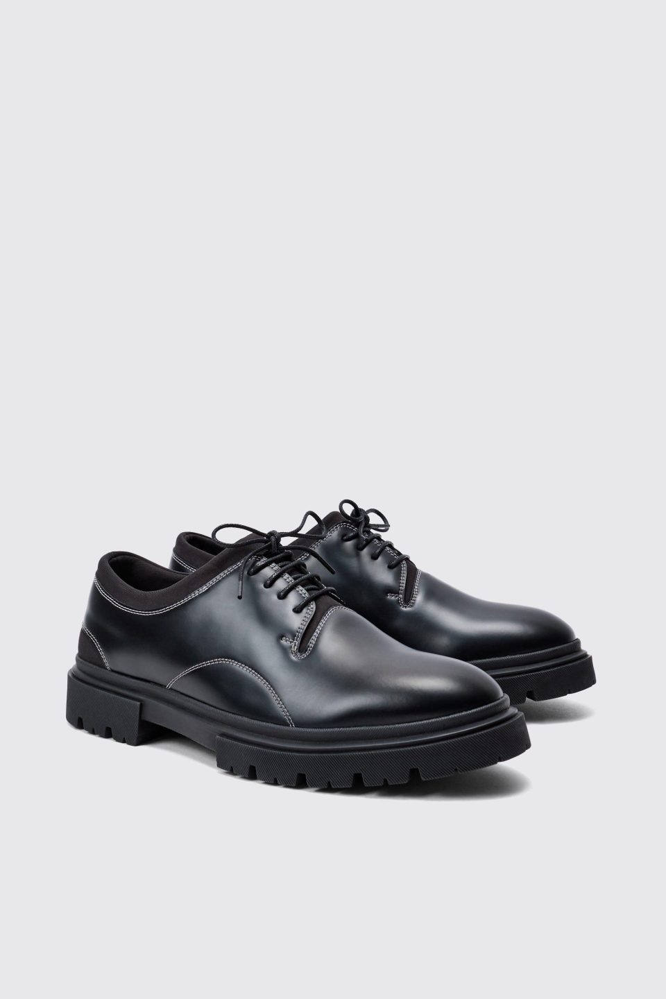 Faux Leather Contrast Stitch Brogue In Black