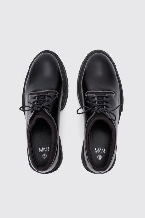 Faux Leather Contrast Stitch Brogue In Black