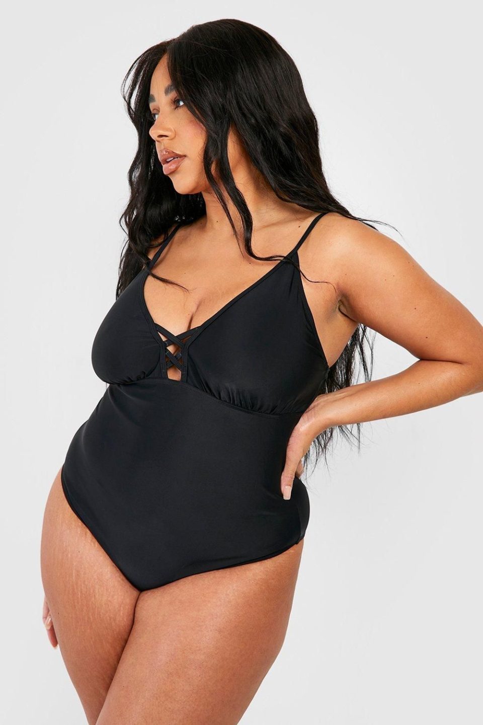 Plus Lace Up Tummy Control Swimsuit