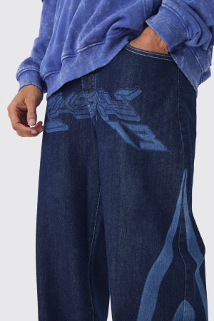 Relaxed Rigid Indigo Laser Print Moto Jeans