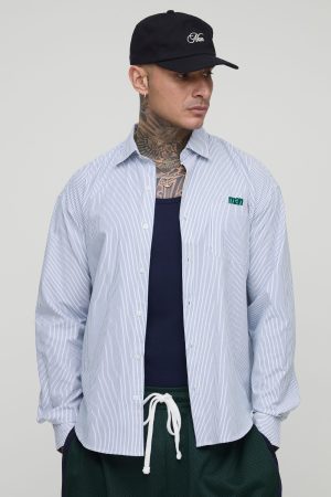 Tall Stripe Embroidered Oversized Long Sleeve Shirt