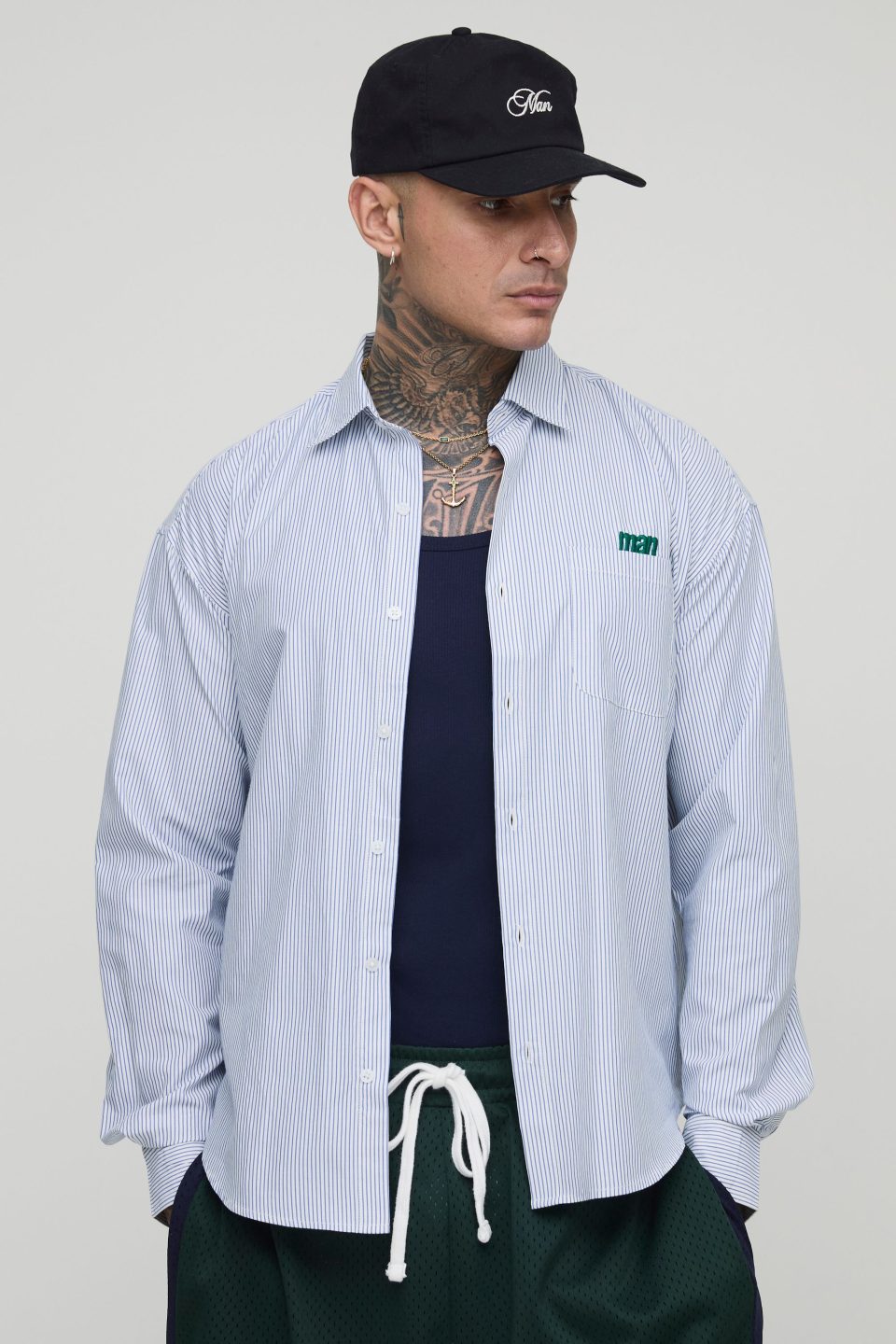 Tall Stripe Embroidered Oversized Long Sleeve Shirt