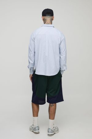 Tall Stripe Embroidered Oversized Long Sleeve Shirt