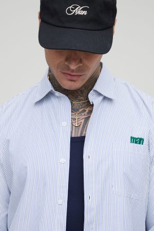 Tall Stripe Embroidered Oversized Long Sleeve Shirt