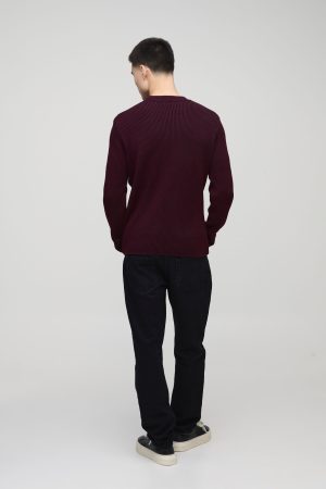 Regular Crew Neck Plated Ribbed Knit Jumper