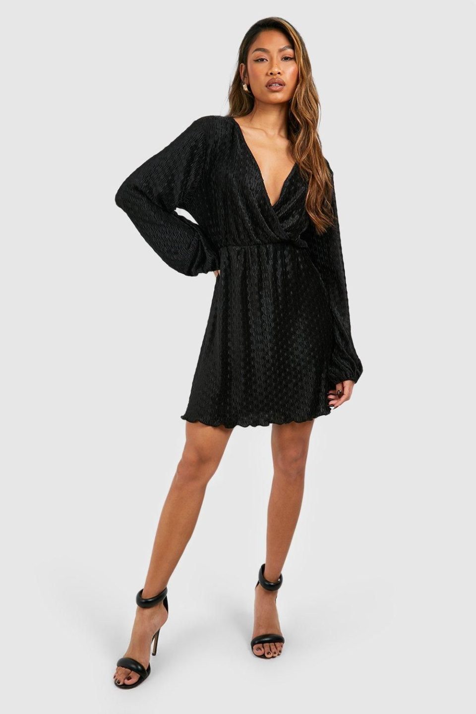 Wave Plisse Blouson Mini Dress