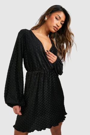 Wave Plisse Blouson Mini Dress