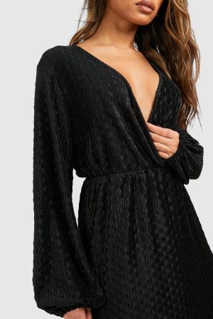 Wave Plisse Blouson Mini Dress