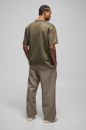 Oversized Faux Suede Revere Neck Shirt